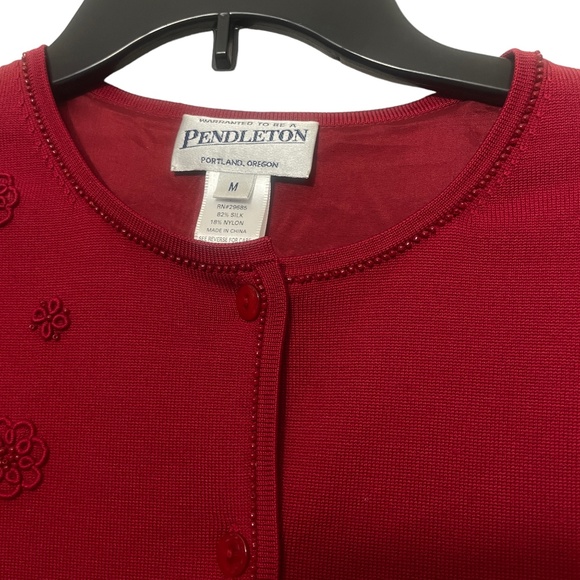 Pendleton Medium Red Cardigan 82% Silk Nylon Beadwork Long Sleeve button Lined - Picture 6 of 7